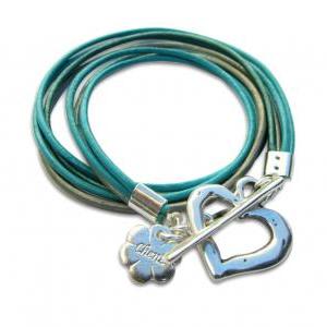 Silver Heart Turquoise Leather Wrap Bracelet,..
