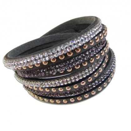 Swarovski Like Crystals P.u Leather Wrap Bracelet..