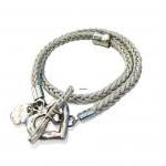 Silver Heart Braid Leather Wrap Bracelet -