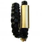 Gold Tube Bead With Braid Leather Wrap Bracelet