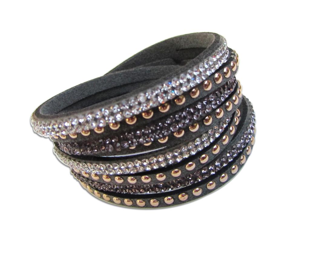 Swarovski Like Crystals P.u Leather Wrap Bracelet Adjustable Stud Grey Bracelet, Layerd Wrap Bracelet, Summer 2015 , Boho Chic Wrap Bracelet