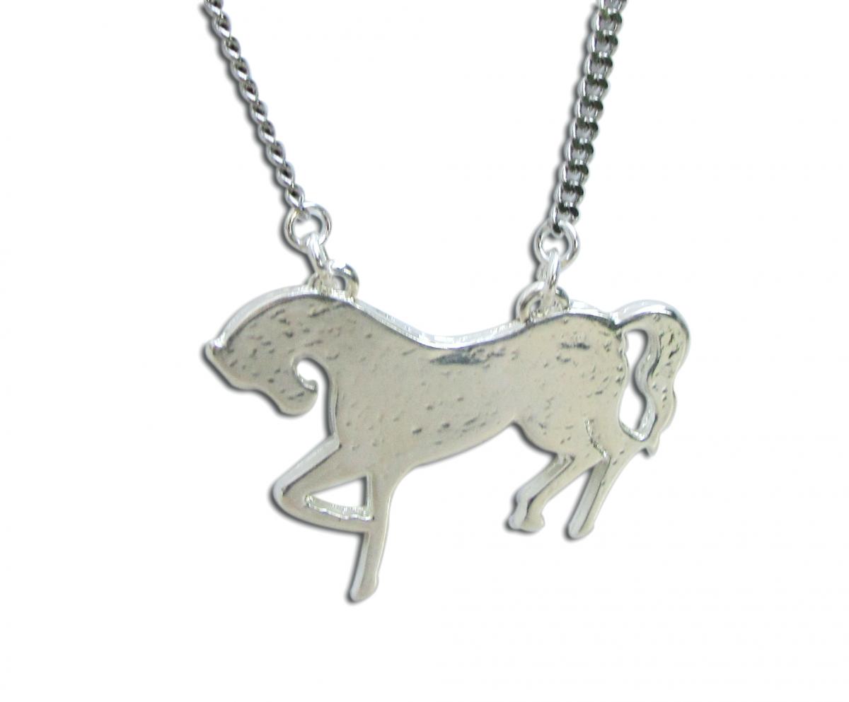Silver Horse Pendant Link Chain Charm Necklace -